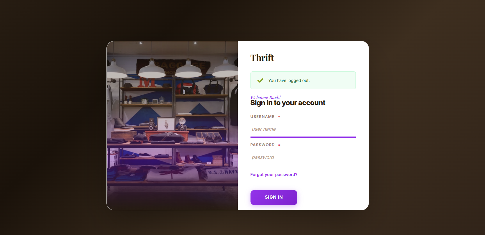 Thrift Commerce — Branded Admin Login